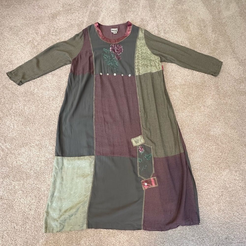 NWOT💼Surya II Patchwork Maxi Dress with Matching Purse Dusty Rose and Green - Picture 4 of 11